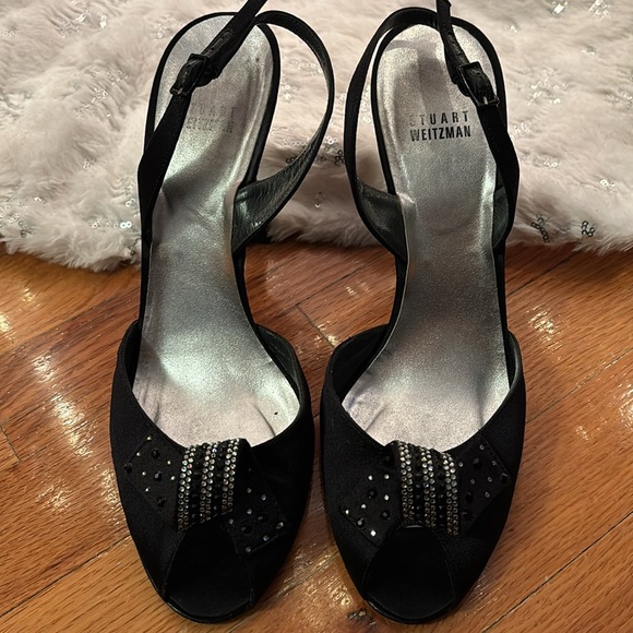 Stuart Weitzman peep toe shoes with rhinestones.  Size 10 - Picture 4 of 5